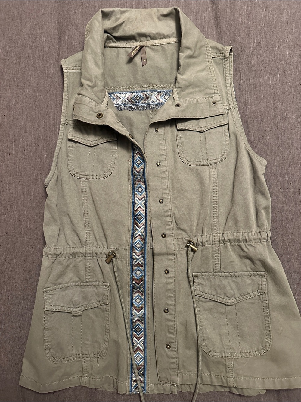 Stetson Olive Green Utility Vest with Embroidered Trim